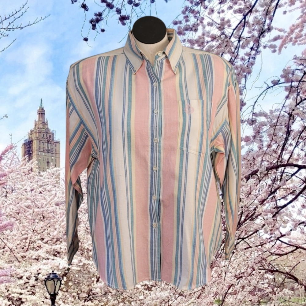 Vintage 80s Preppy Pastel Button-down Shirt